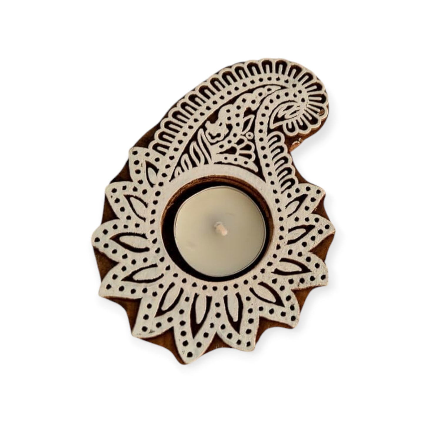 Wooden Paisley-Shaped Hand-Carved Tealight Candle Holders set of 2