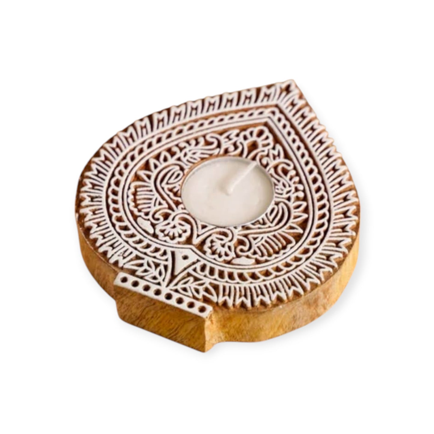 Wooden Handblock Tealight Candle Holder (Set of 2)
