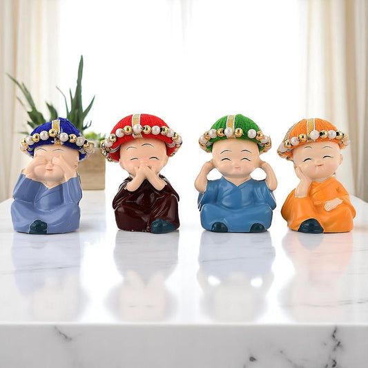 Baby Colorful Hat Monk Buddha Idols – Set of 4 (Multicolored)