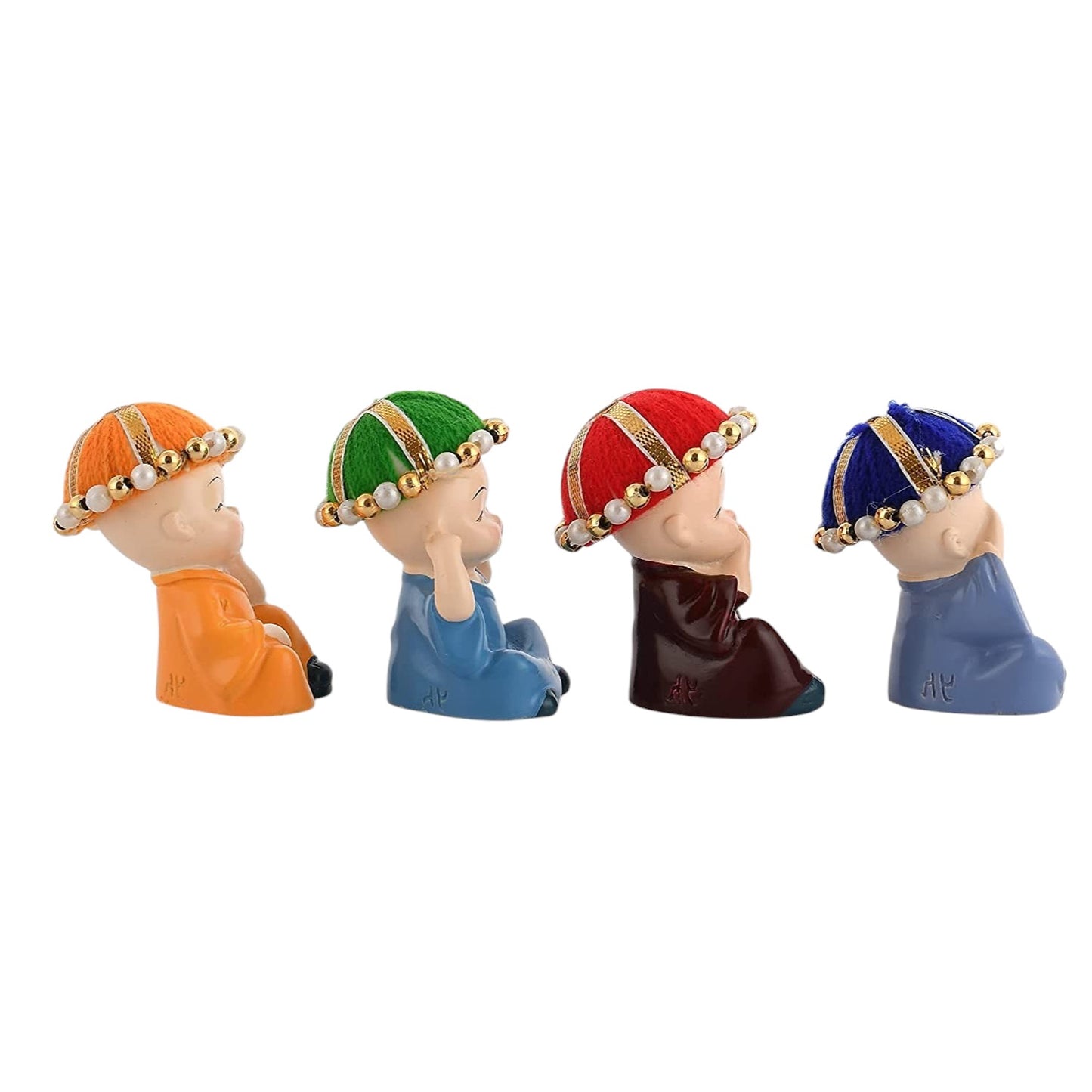 Baby Colorful Hat Monk Buddha Idols – Set of 4 (Multicolored)
