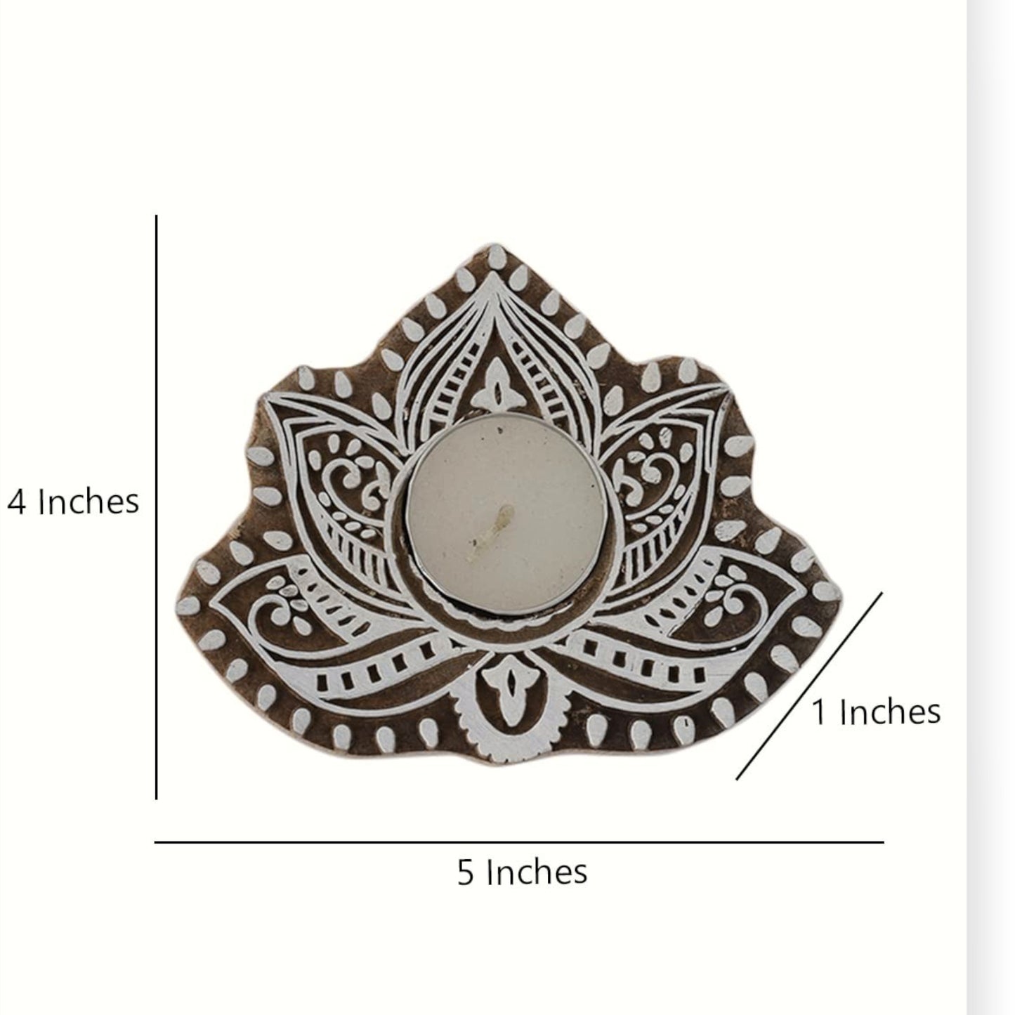 Wooden Lotus-Shaped Hand-Carved Tealight Candle Holders set of 2
