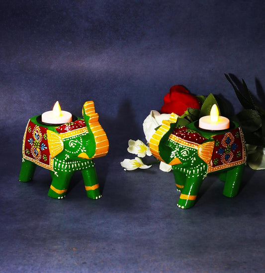 Handcrafted Rajasthani Elephant Shaped Tealight Holders – Set of 2