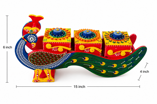 Wooden Handpainted Peacock Dry Fruit Box