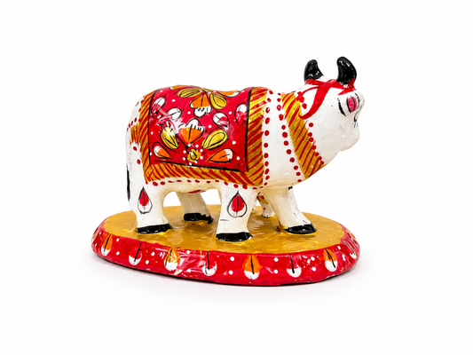 Handcrafted Metal Kamdhenu Cow & Calf Statue (2 Inch)