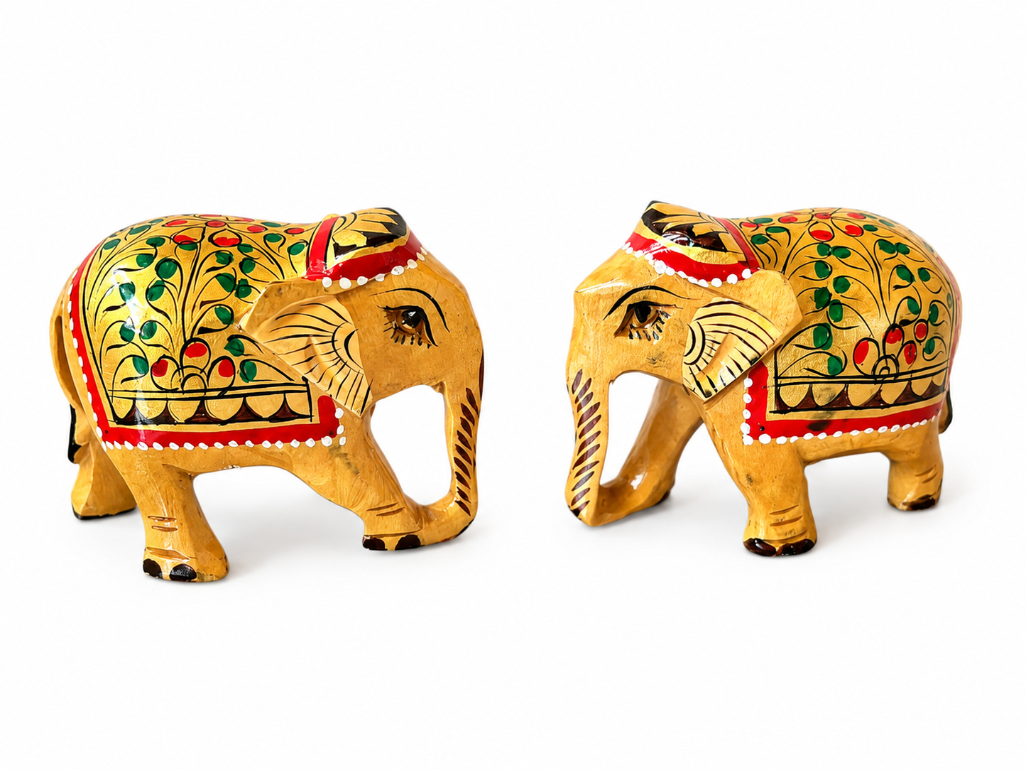 Wooden Handpainted Elephant Pair Showpiece – 2 Inch
