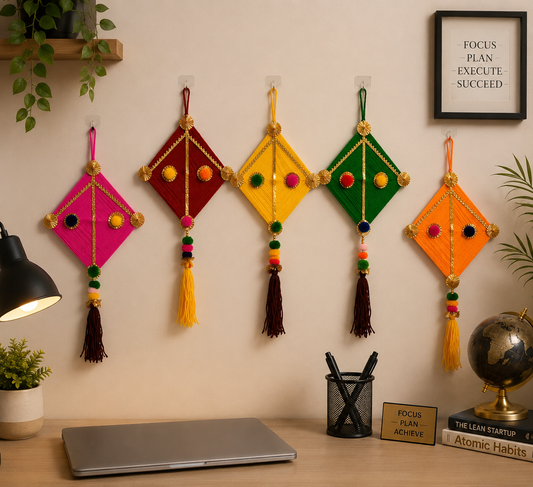 Set of 5 Handmade Colorful Kite Wall Hangings for Festive Home Décor