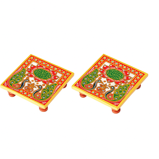 Handcrafted Marble Chowki Set of 2 – Traditional Meenakari Design