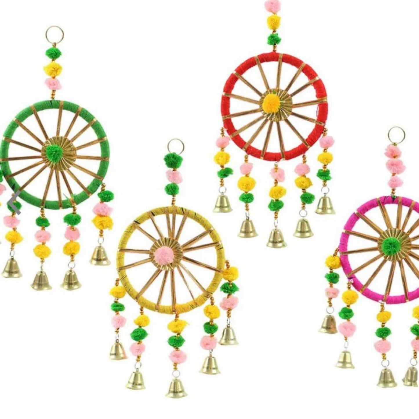 Handmade Colorful Wall Hangings with Bells – Pack of 4