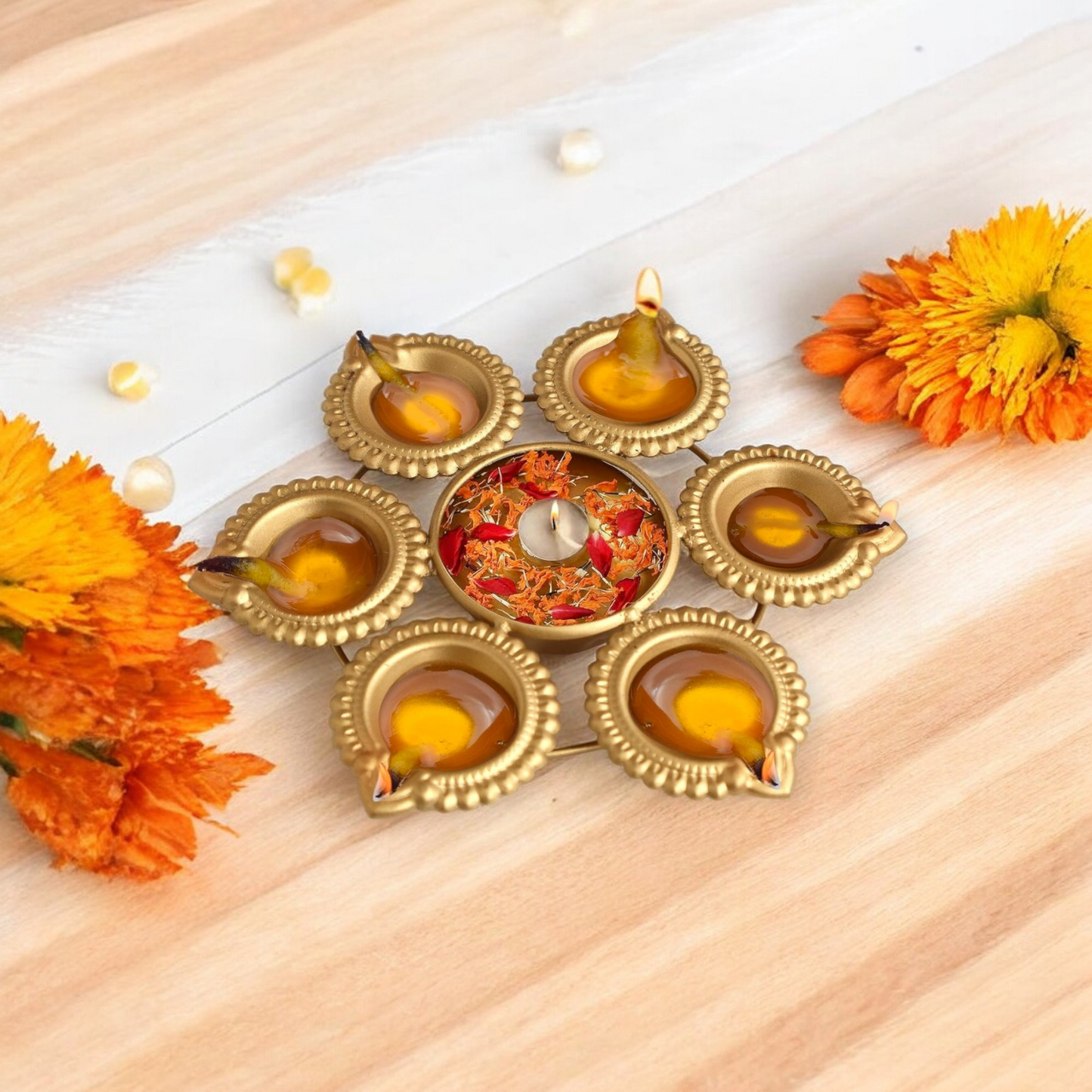 Decorative Urli Flower Shape Diya Holder with Tealight
