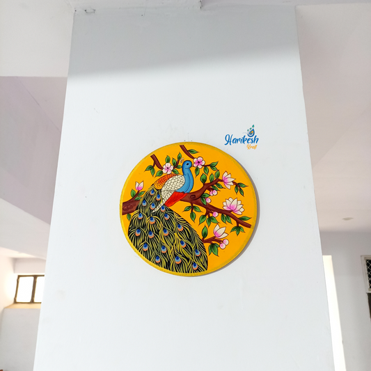 Hand-Painted Wooden Wall Plate – Majestic Peacock on Floral Branch (10 Inch)