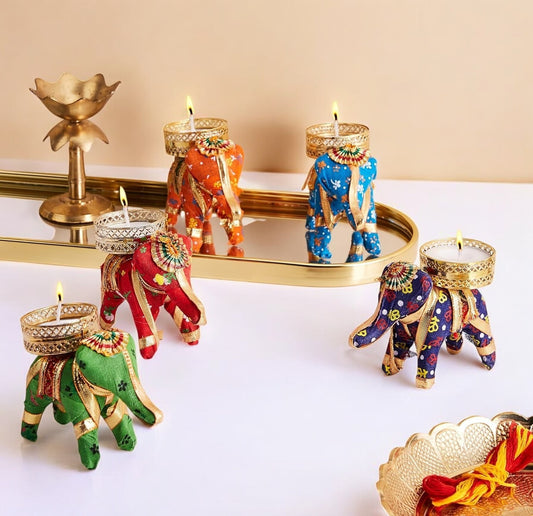 Elephant Tealight Candle Holders Set of 5 Colorful