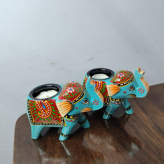 Handcrafted Rajasthani Elephant Shaped Tealight Holders – Set of 2