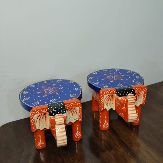 Hand-Painted Wooden Elephant Stool (Set of 2)