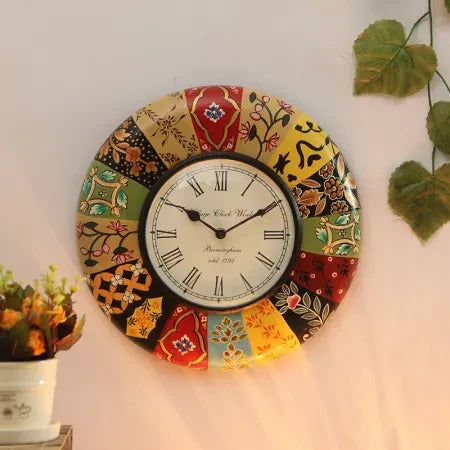 Handcrafted Multicolor Patchwork Wall Clock – Vintage Ethnic Home Décor