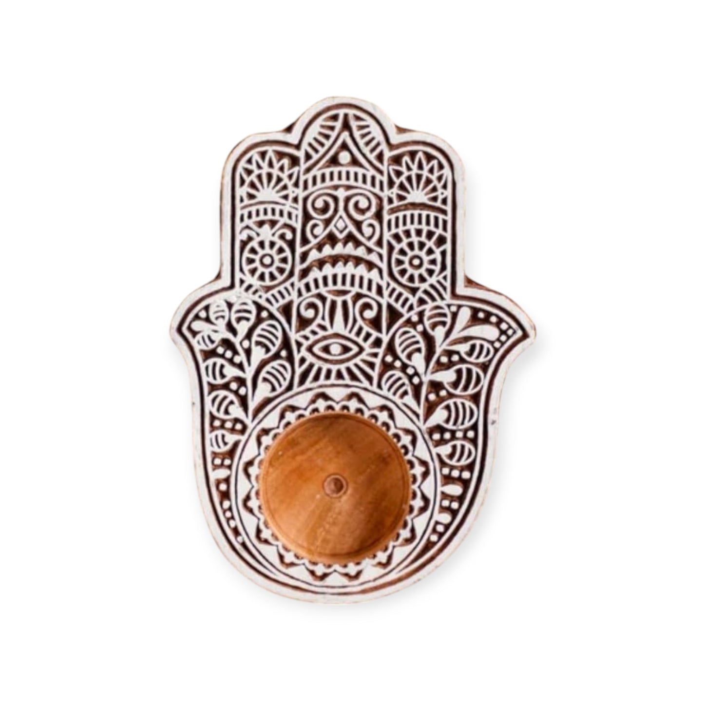 Wooden Hamsa Hand Tealight Candle Holders set of 2