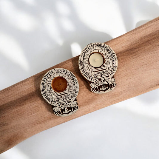 Wooden Kathakali Tealight Candle Holders set of 2