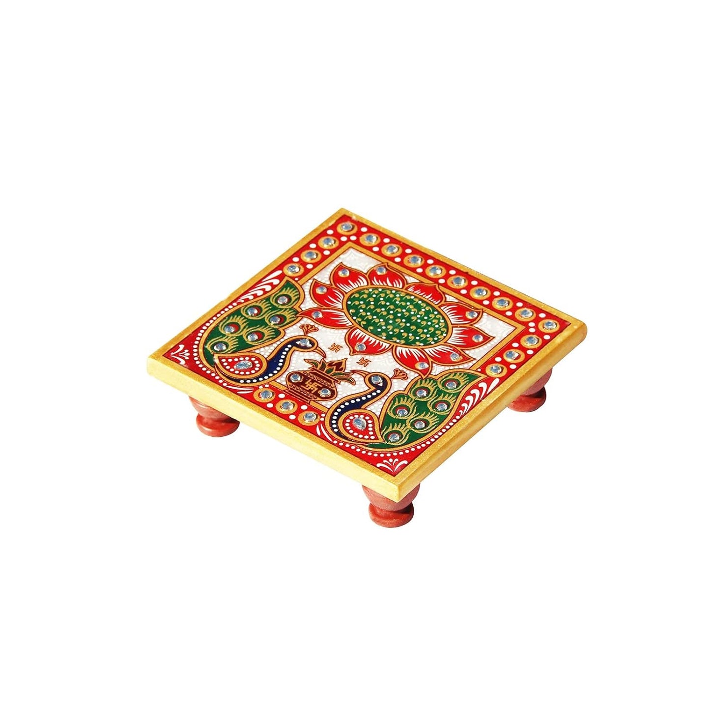 Handcrafted Marble Chowki Set of 2 – Traditional Meenakari Design