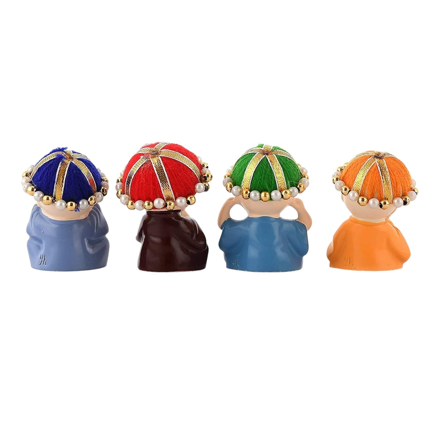 Baby Colorful Hat Monk Buddha Idols – Set of 4 (Multicolored)
