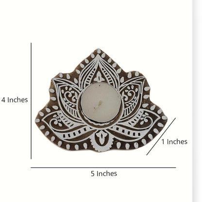 Wooden Lotus-Shaped Hand-Carved Tealight Candle Holders set of 2