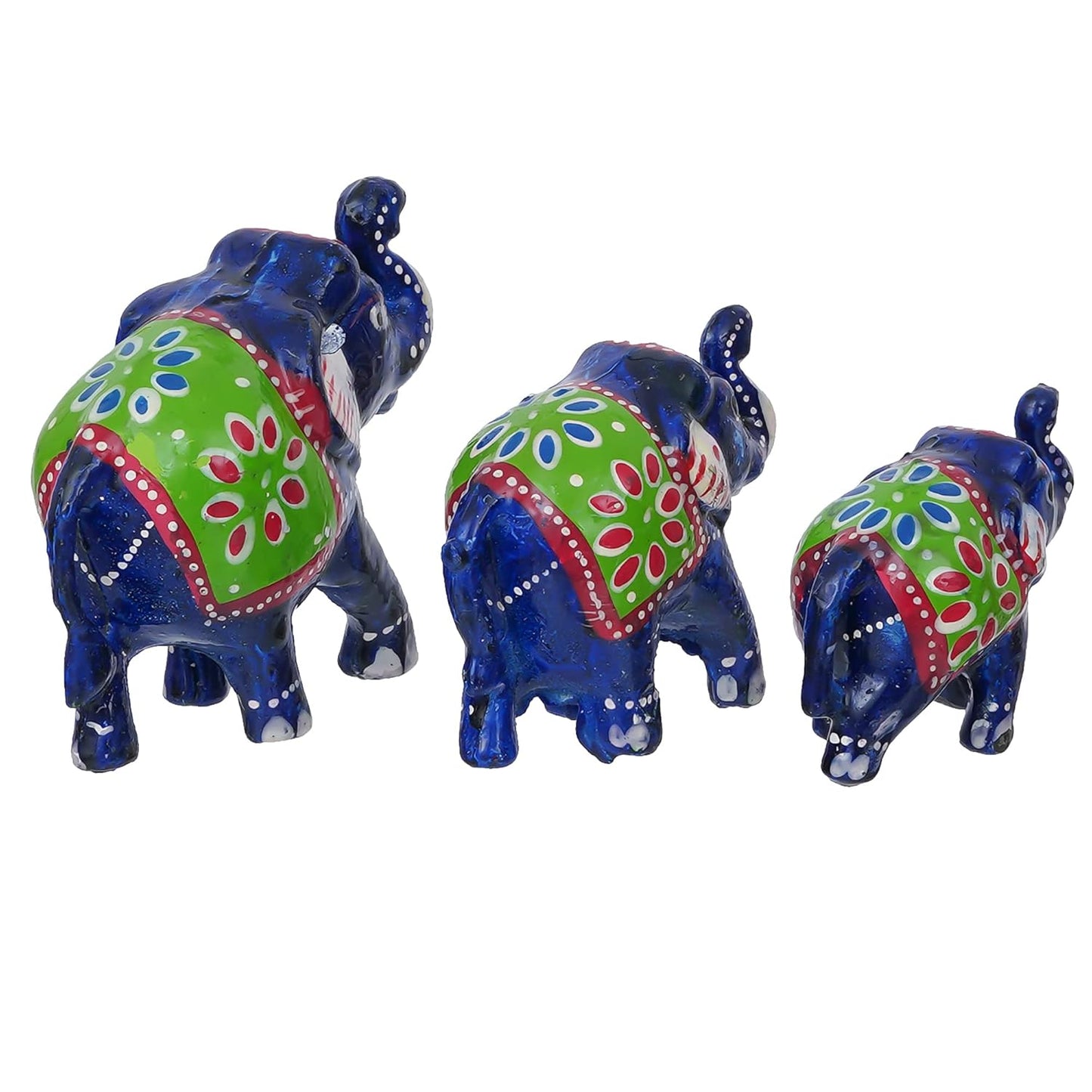 Set of 3 Blue Handcrafted Fiber Elephant Figurines | Decorative Rajasthani Showpiece for Home & Office Décor"
