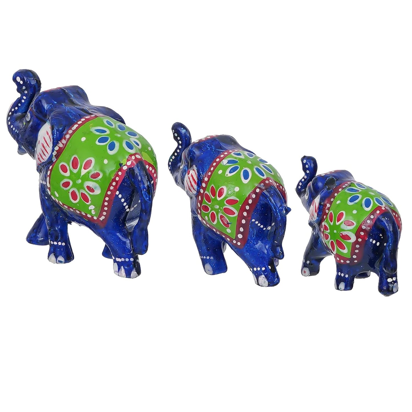 Set of 3 Blue Handcrafted Fiber Elephant Figurines | Decorative Rajasthani Showpiece for Home & Office Décor"