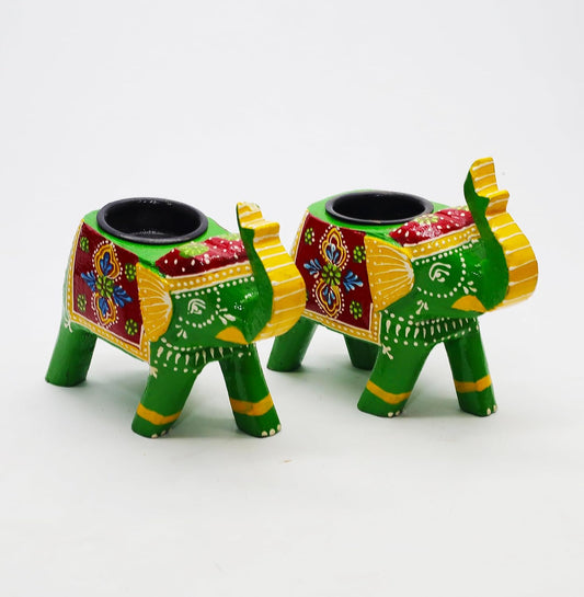Handcrafted Rajasthani Elephant Shaped Tealight Holders – Set of 2