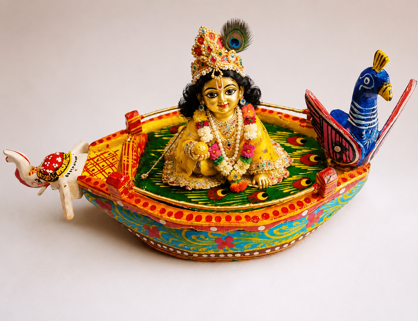 Handcrafted Laddu Gopal Jhula Boat (6.5 x 3.5 Inch) – Decorative Wooden Boat for Bal Gopal