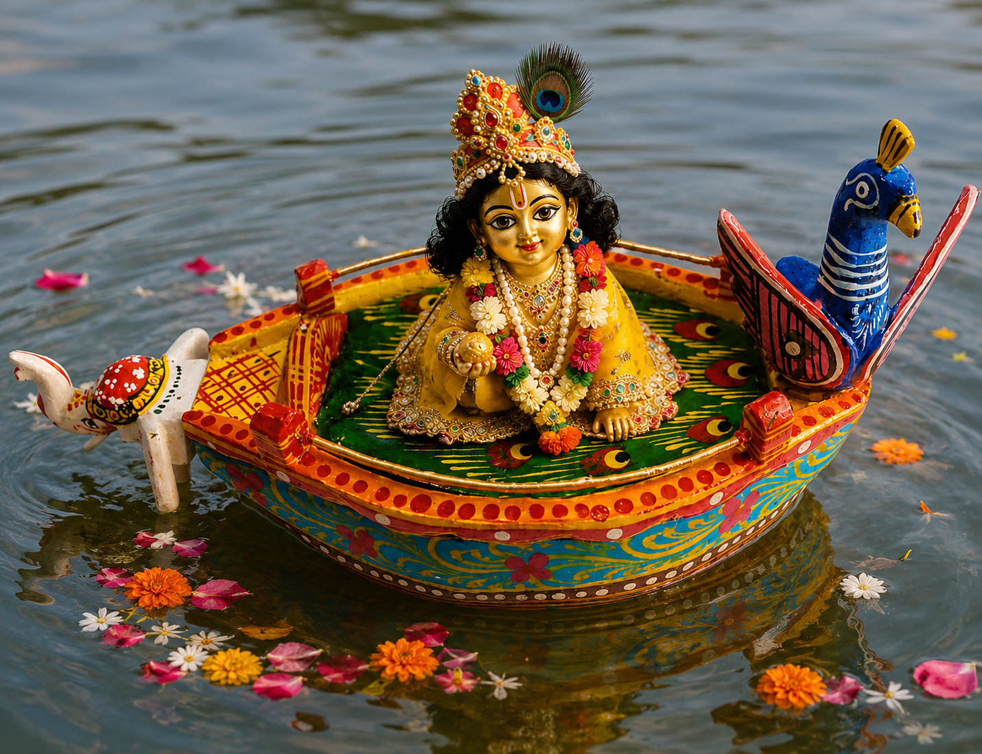 Handcrafted Laddu Gopal Jhula Boat (6.5 x 3.5 Inch) – Decorative Wooden Boat for Bal Gopal