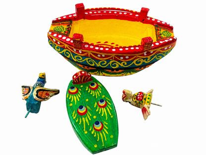 Handcrafted Laddu Gopal Jhula Boat (6.5 x 3.5 Inch) – Decorative Wooden Boat for Bal Gopal