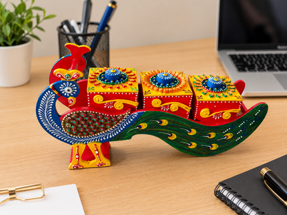 Wooden Handpainted Peacock Dry Fruit Box