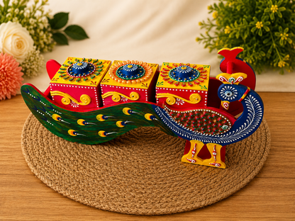 Wooden Handpainted Peacock Dry Fruit Box