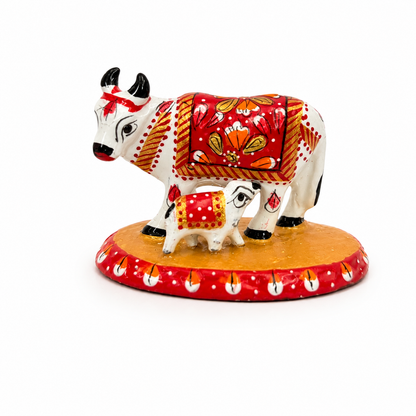 Handcrafted Metal Kamdhenu Cow & Calf Statue (2 Inch)