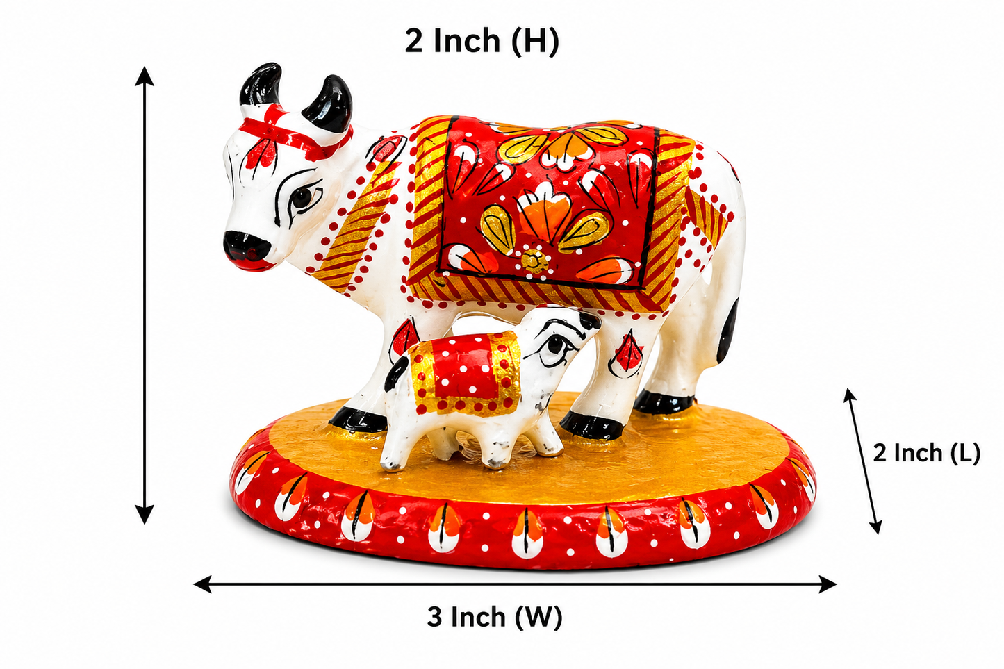 Handcrafted Metal Kamdhenu Cow & Calf Statue (2 Inch)