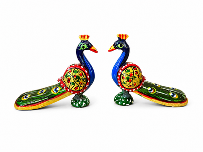 Wooden Handpainted Peacock Pair Showpiece – 2 Inch