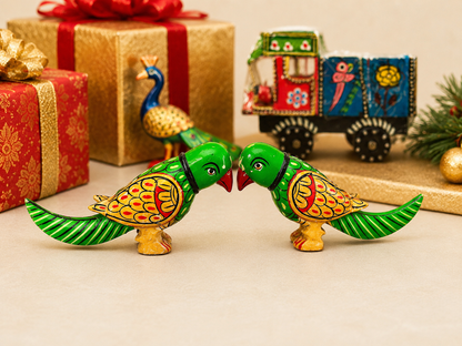 Wooden Handpainted Parrot Pair Showpiece – 2 Inch