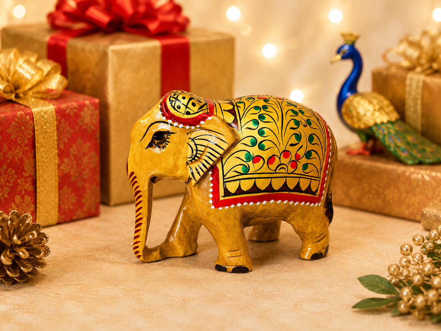 Wooden Handpainted Elephant Pair Showpiece – 2 Inch