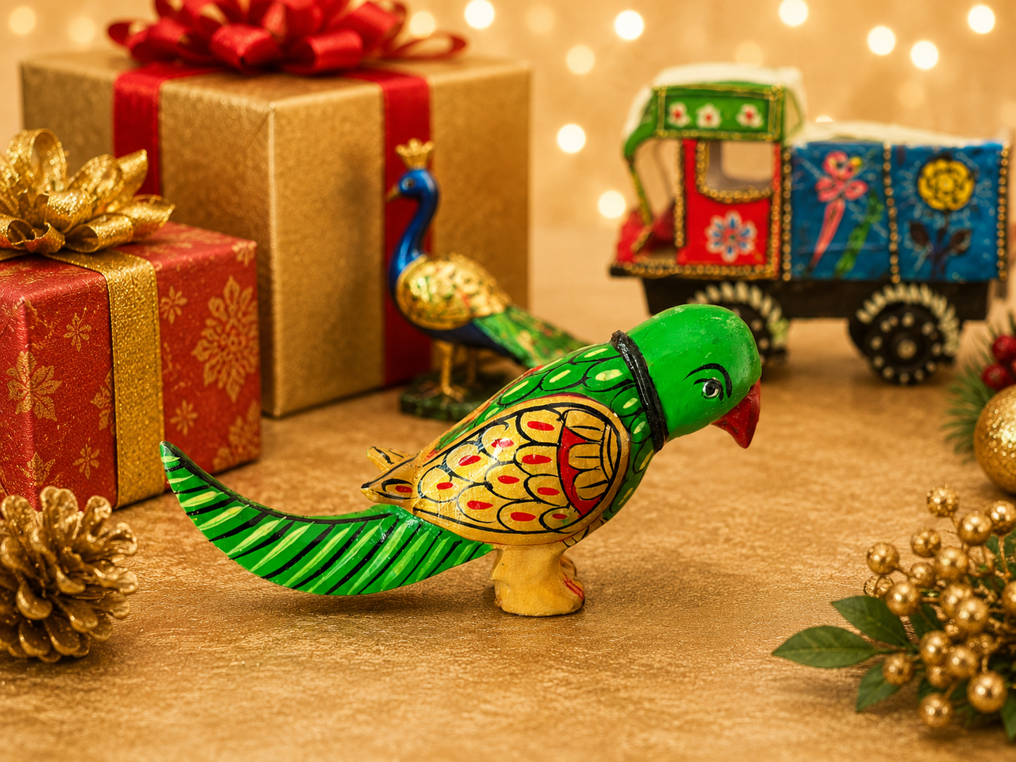 Wooden Handpainted Parrot Pair Showpiece – 2 Inch