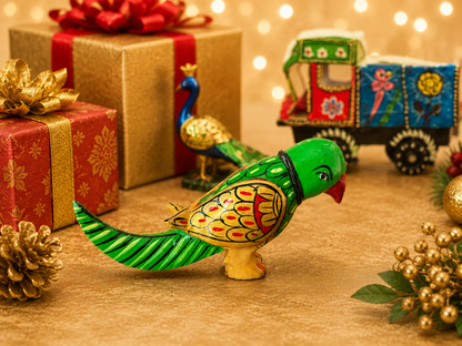 Wooden Handpainted Parrot Pair Showpiece – 2 Inch