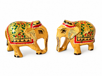 Wooden Handpainted Elephant Pair Showpiece – 2 Inch
