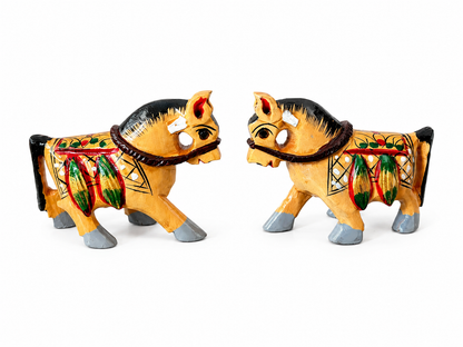 Wooden Handpainted Horse Pair Showpiece – 2 Inch