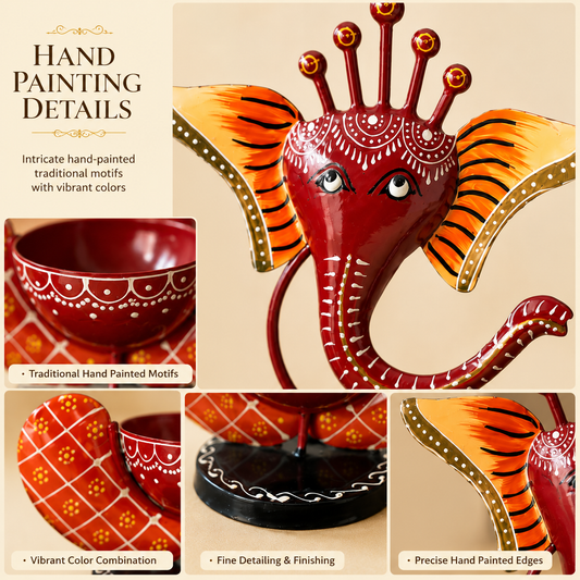 Handcrafted Ganesh Diya Holder – Traditional Metal Tea Light Candle Stand