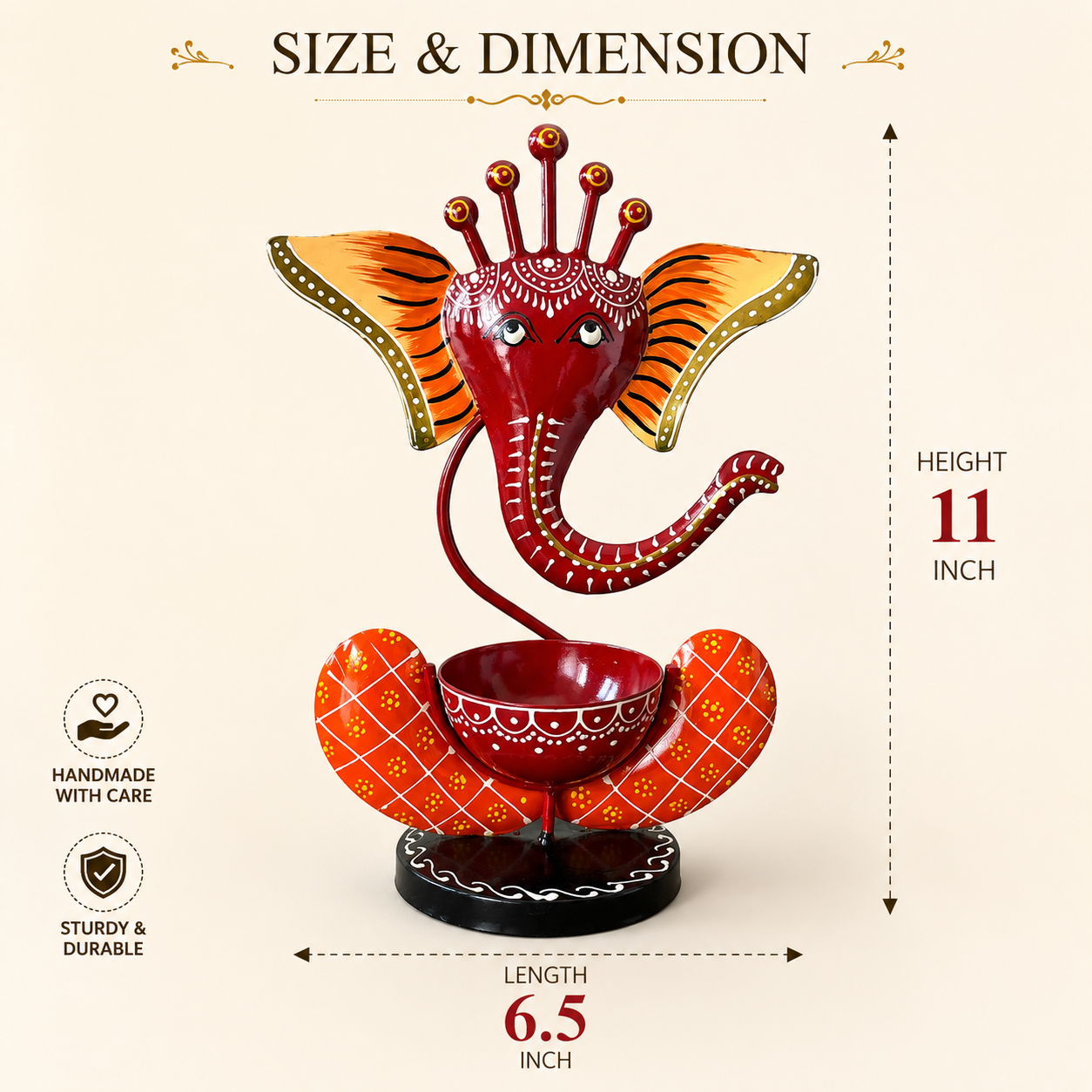 Handcrafted Ganesh Diya Holder – Traditional Metal Tea Light Candle Stand