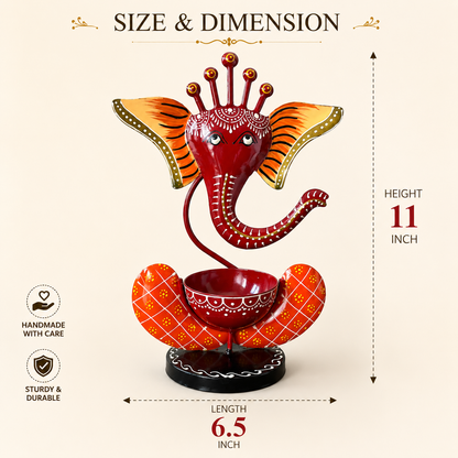 Handcrafted Ganesh Diya Holder – Traditional Metal Tea Light Candle Stand