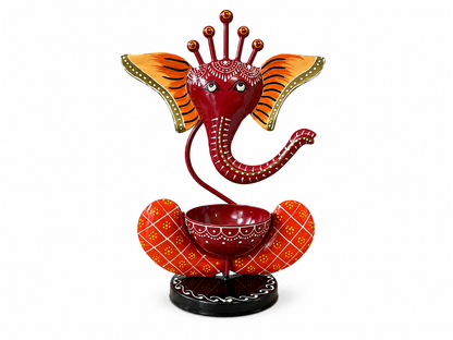Handcrafted Ganesh Diya Holder – Traditional Metal Tea Light Candle Stand