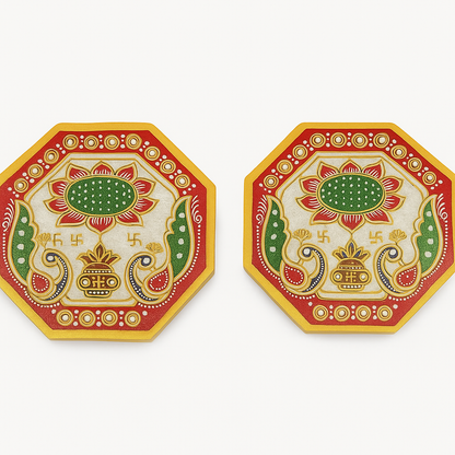 Handcrafted Marble Chowki Set of 2 – Traditional Meenakari Design