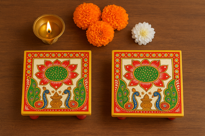 Handcrafted Marble Chowki Set of 2 – Traditional Meenakari Design