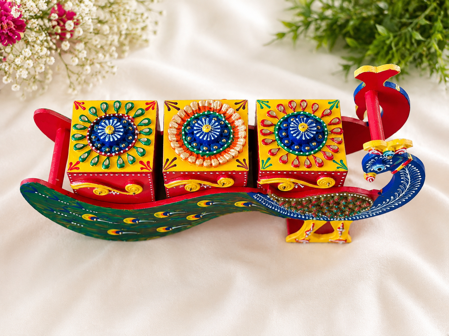 Wooden Handpainted Peacock Dry Fruit Box