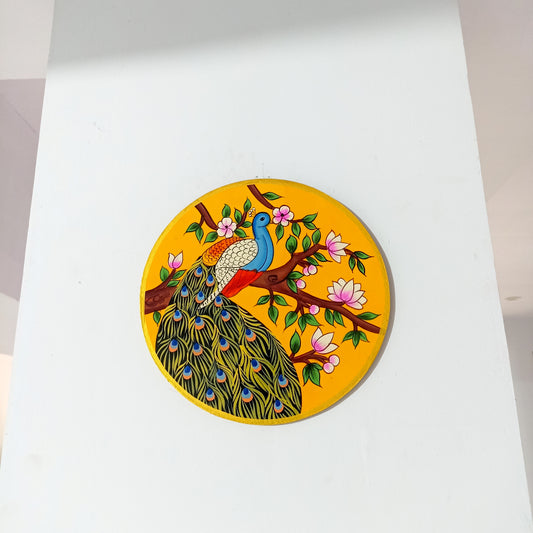 Hand-Painted Wooden Wall Plate – Majestic Peacock on Floral Branch (10 Inch)