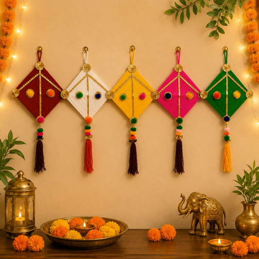 Set of 5 Handmade Colorful Kite Wall Hangings for Festive Home Décor