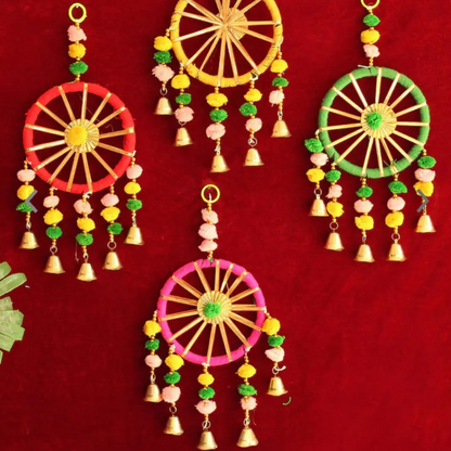 Handmade Colorful Wall Hangings with Bells – Pack of 4